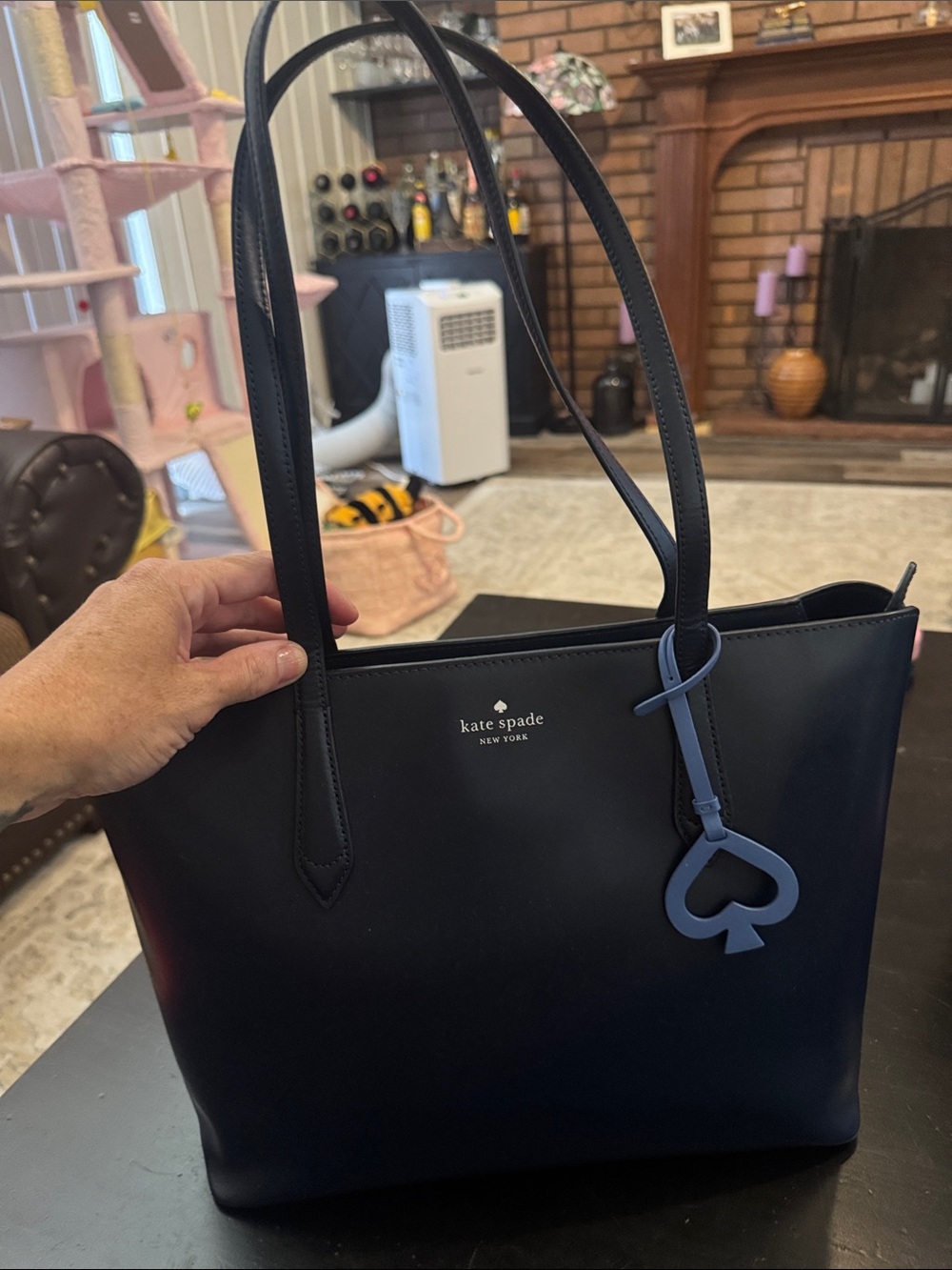 NWOT Kate Spade Navy Leather Tote with Blue Spade Charm